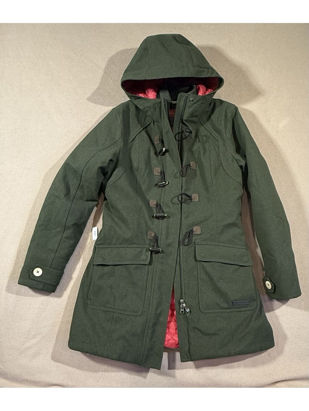 M Green Women's Merrell Opti-Warm Duffle Coat Full Zip Toggle Quilt Lined Hooded